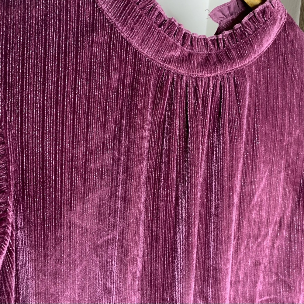 VOY Velvet Ruffle Sleeve Metallic Shimmer Dress Size S - Picture 4 of 6